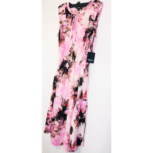 Simply Vera Wang Womens Pink Floral Smocked V Neck Midi Sundress Sz S New - Picture 5 of 9